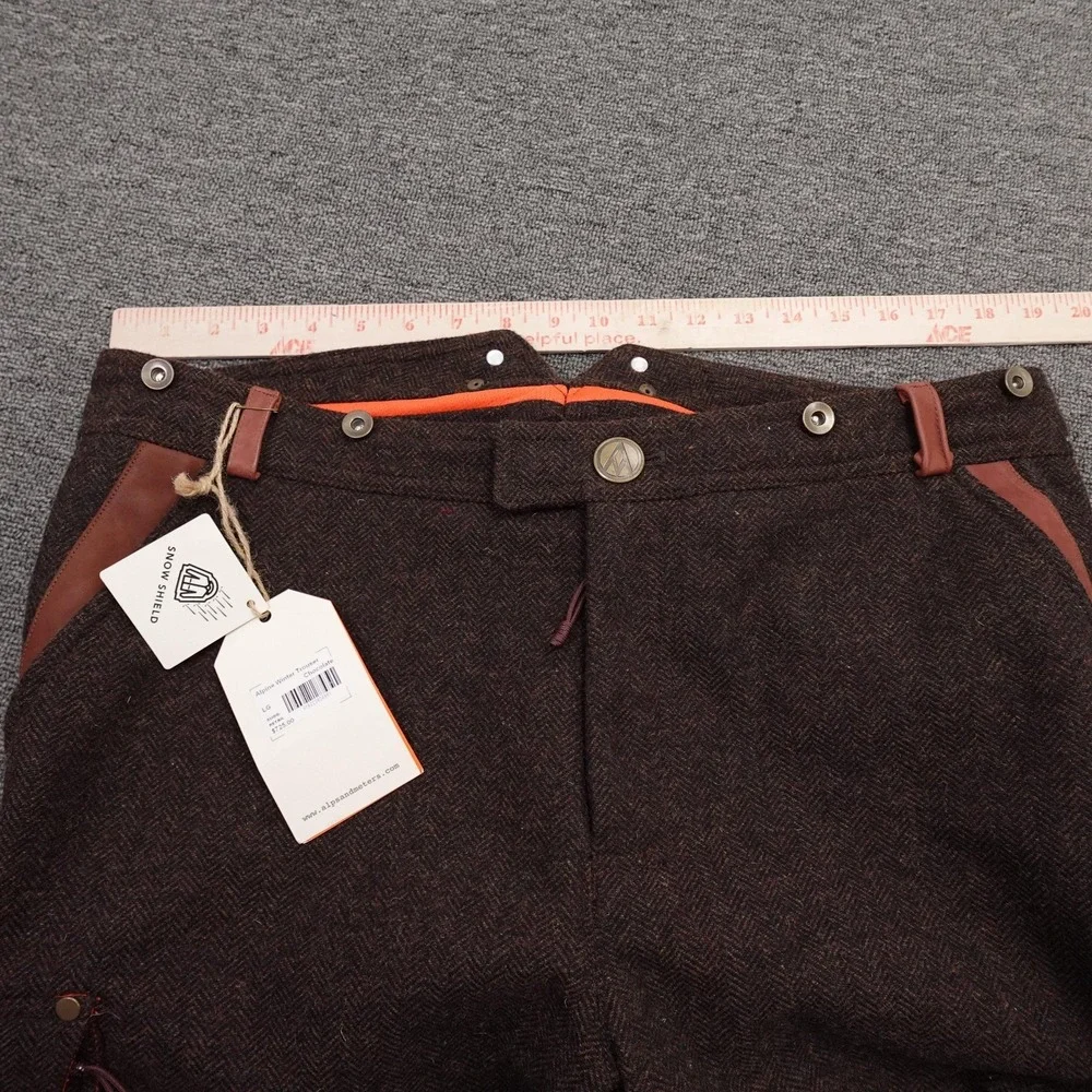 Alps & Meters Snow Pants Mens Large Brown Alpine Winter Trouser Wool Ski